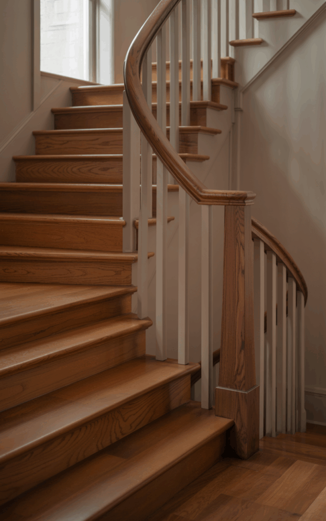 Stain your railing darker than the treads.