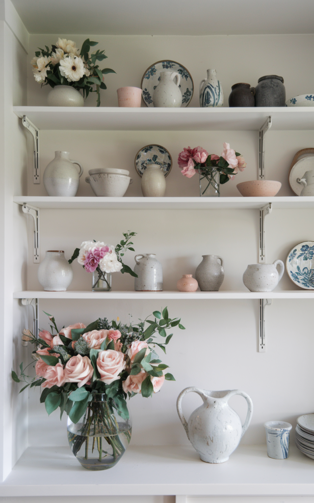 Style Open Shelves with Spring-Themed Decor