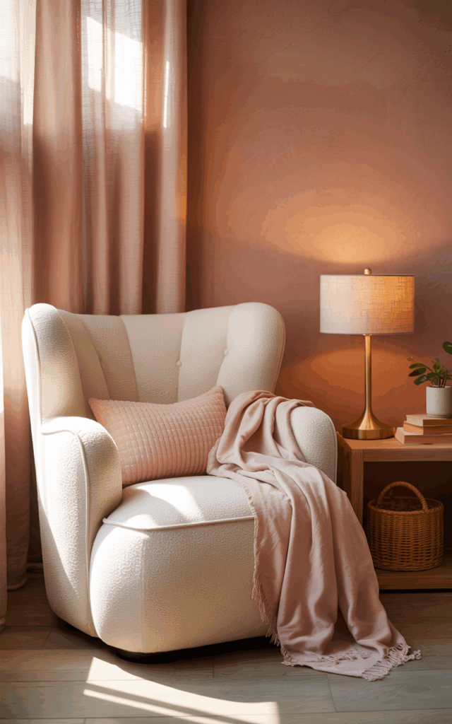 Style a cozy reading corner with blush throws