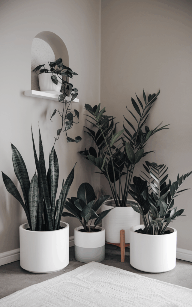 Style a monochrome plant corner