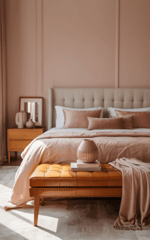 Style earthy pink with warm caramel leather accents