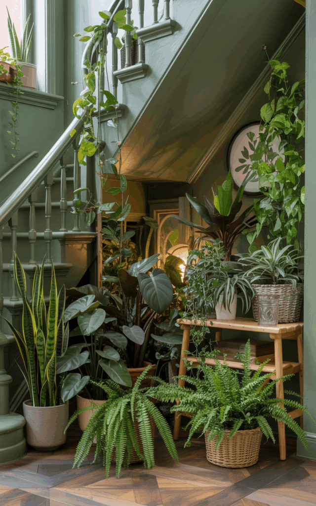 Style plants under a staircase