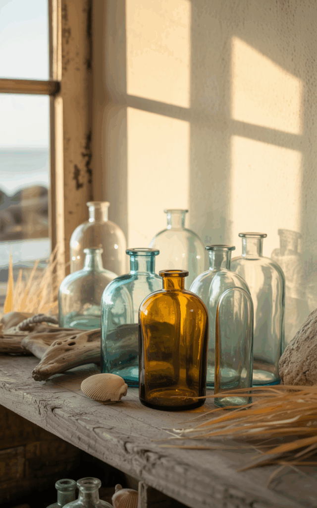 Style with old glass bottles in soft hues