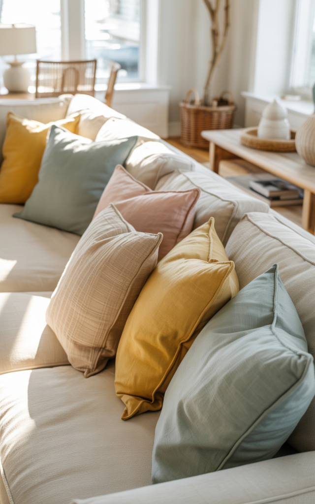 Swap Out Heavy Throw Pillows for Lighter Fabrics