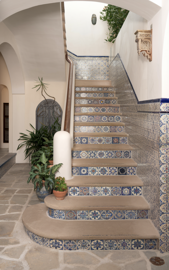 Tile the risers with patterned ceramic