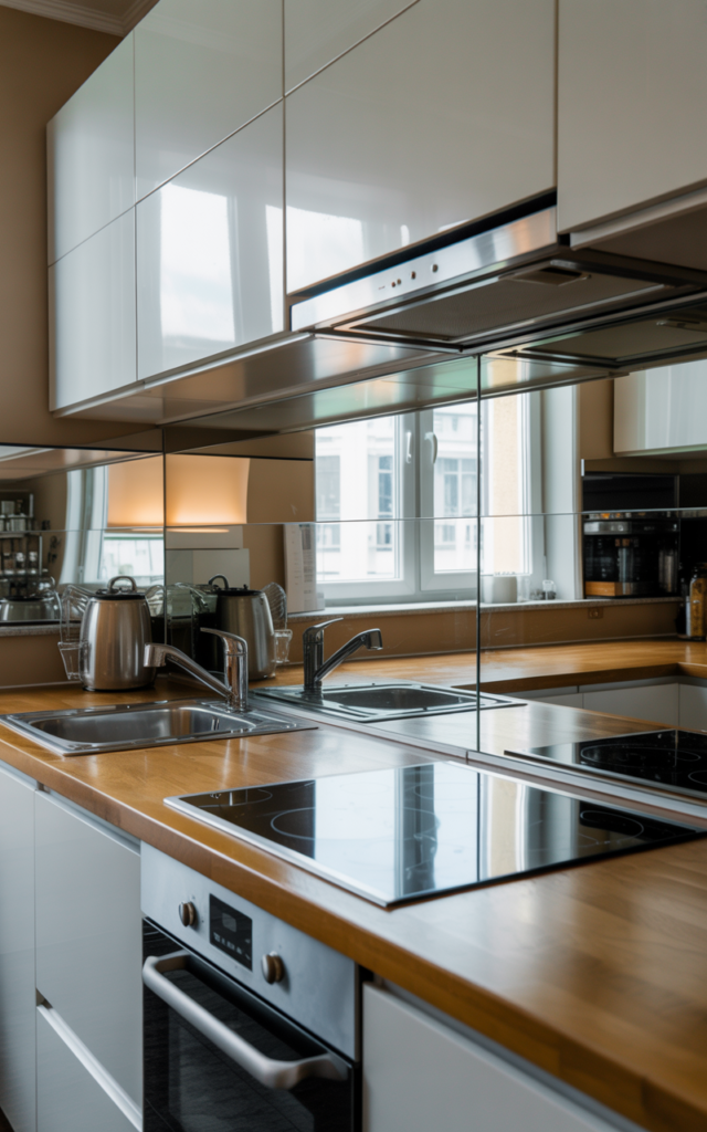 Use Mirrors to Expand a Small Kitchen