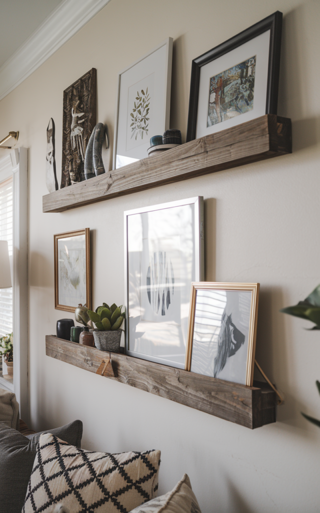 Use Thrifted Picture Ledges for Rotating Art Displays