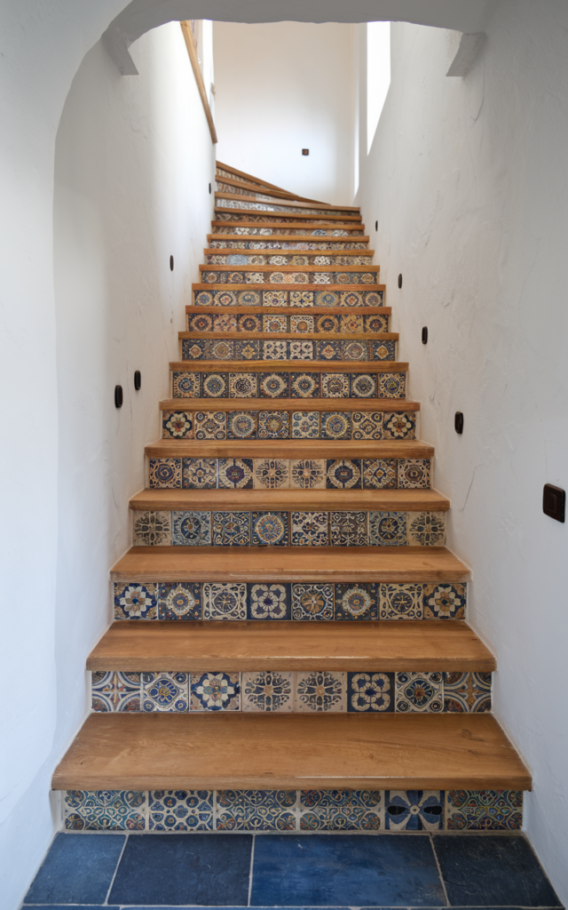 Use patterned tile on the risers
