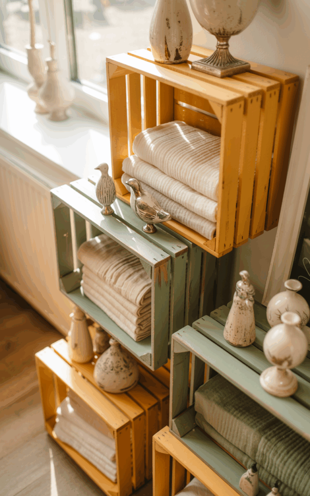 Use small wooden crates as mini risers