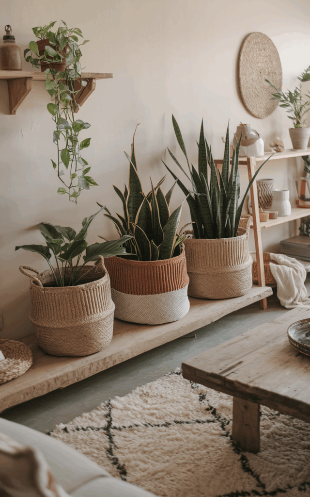 Use woven baskets as plant covers