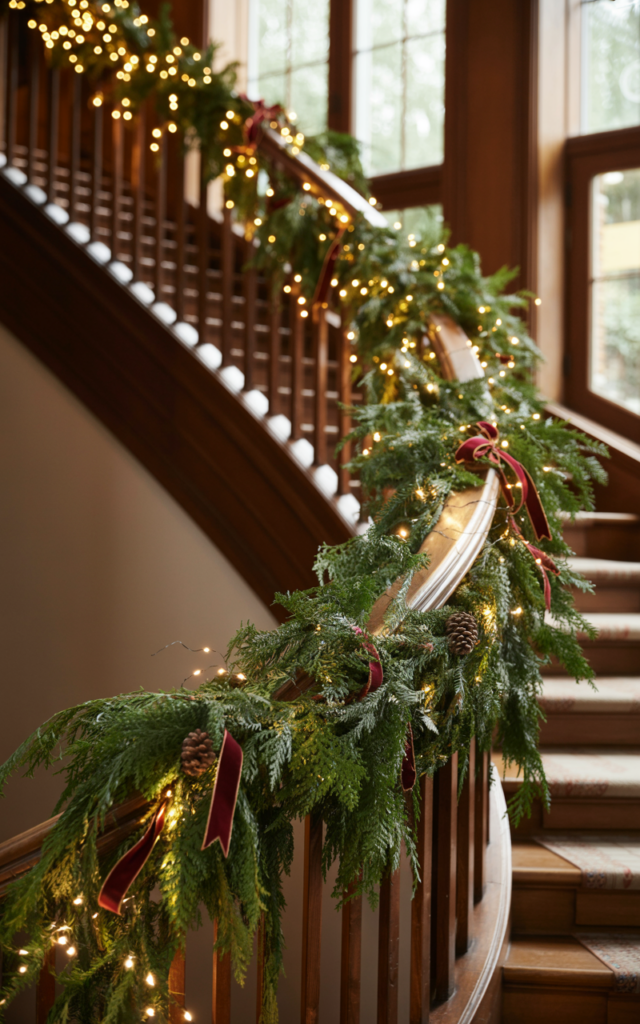 Wrap a Classic Green Garland with Warm White Lights
