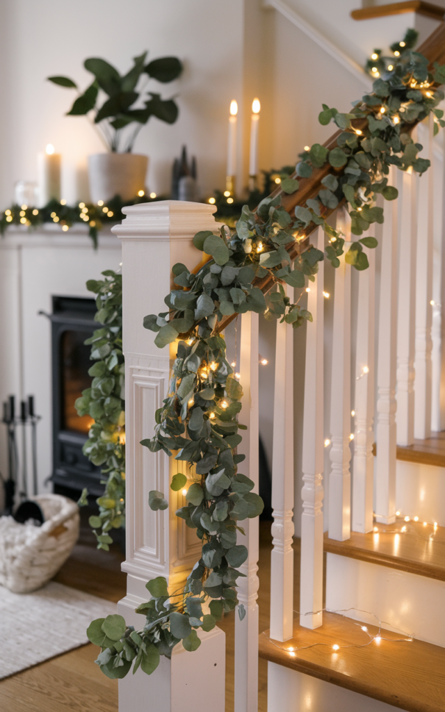 Wrap fresh eucalyptus with fairy lights for a modern twist.