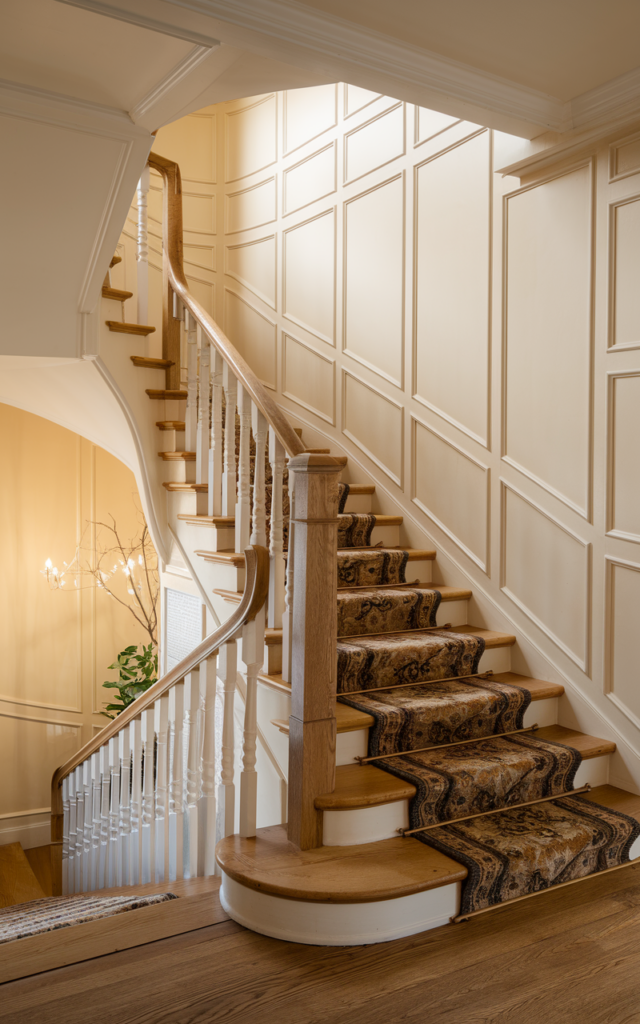 Wrap paneling around the stair corner