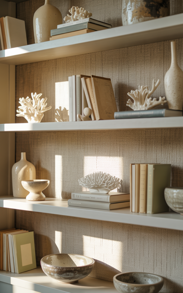 Wrap shelves in wallpaper for instant drama 🌺