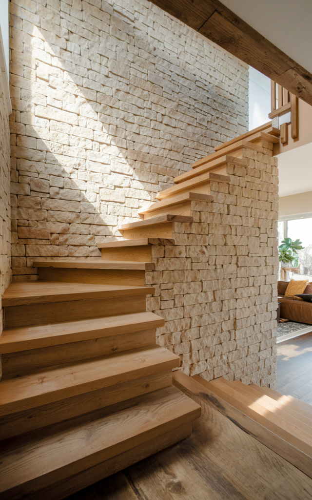Wrap the Staircase Wall in Textured Stone