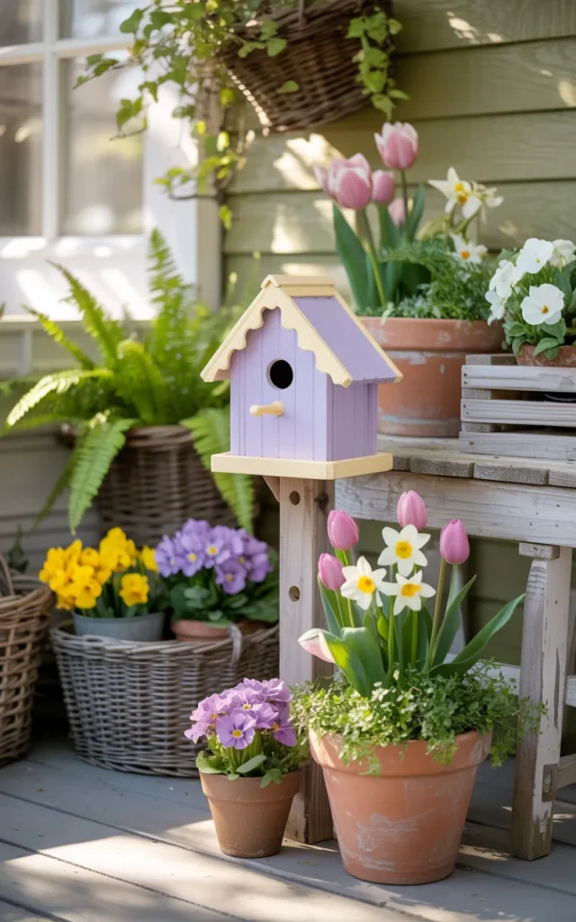Add a birdhouse for garden-inspired charm 🐦
