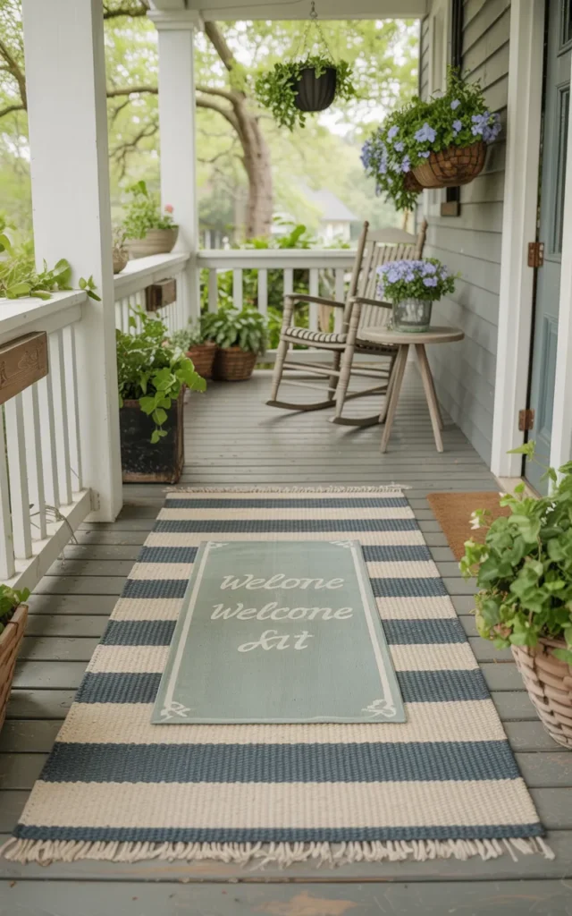 Add a pastel welcome mat for instant charm 🌼