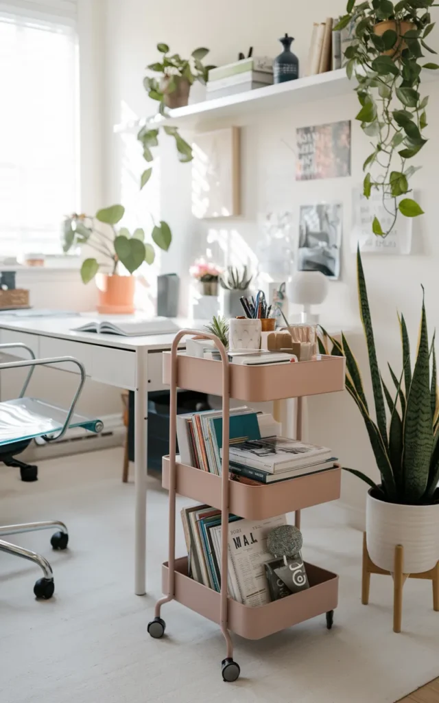 Add a rolling cart for extra storage