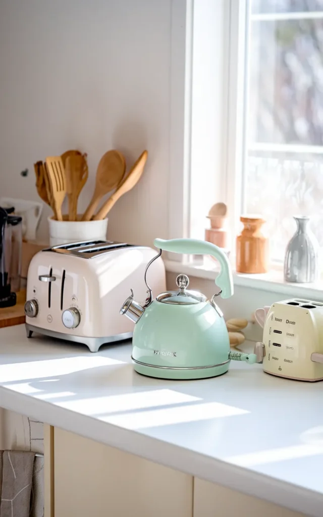Add a soft pastel kettle or toaster 💛