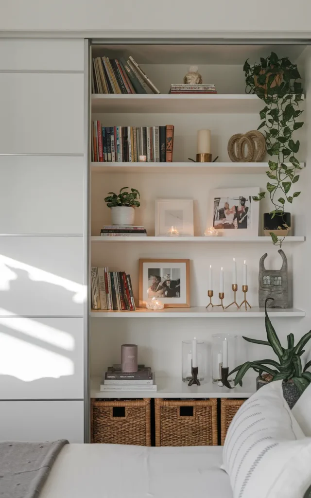 Add open side shelving beside the wardrobe