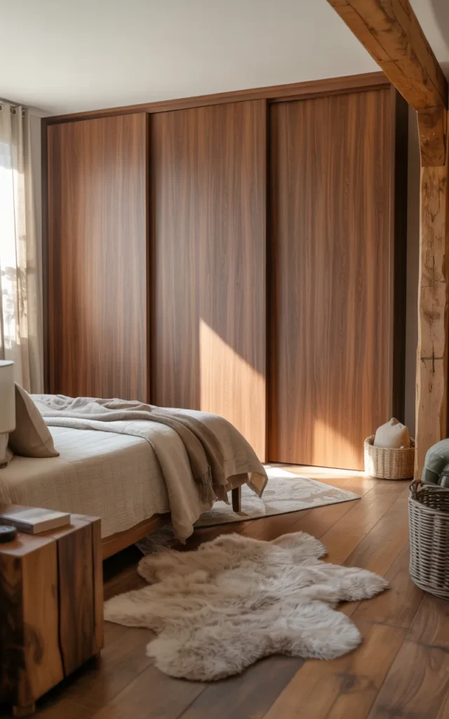 Add warm wooden laminate doors for cozy texture