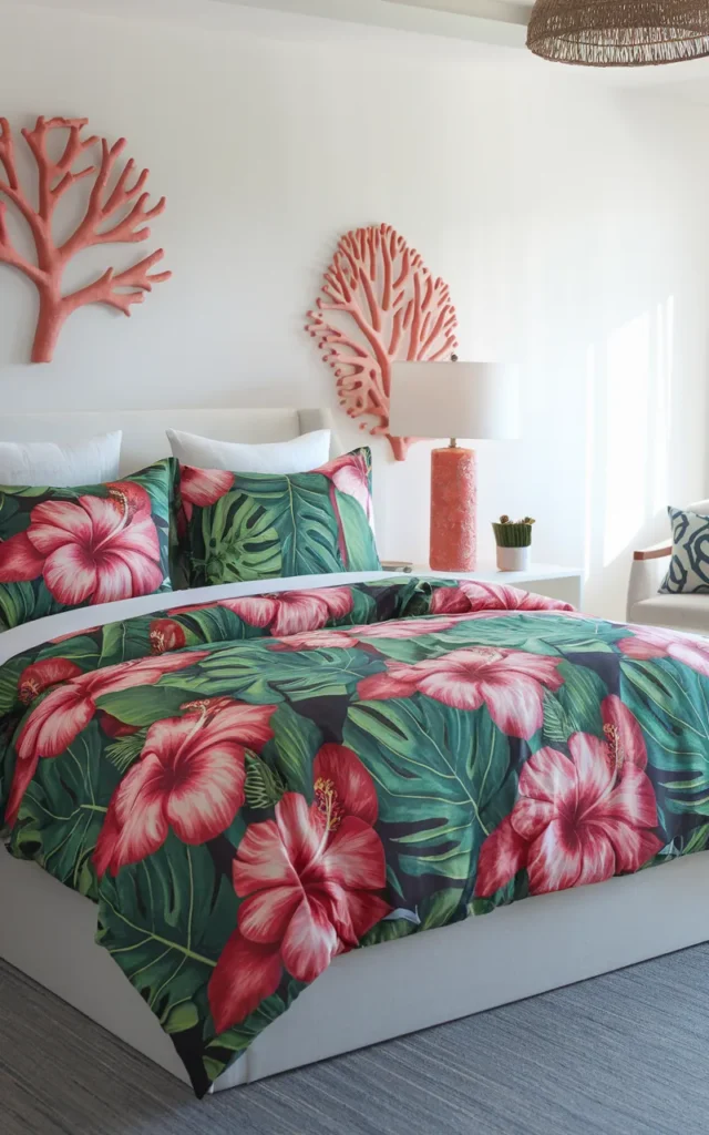 Choose bold tropical floral bedding for a vibrant statement 🌺