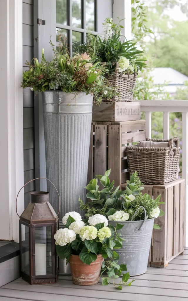 Create a layered corner vignette with flowers and lanterns 🌷✨