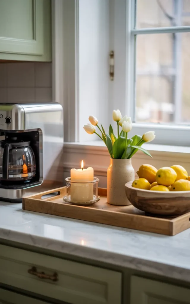 Create a mini spring tray display on the counter 🌸