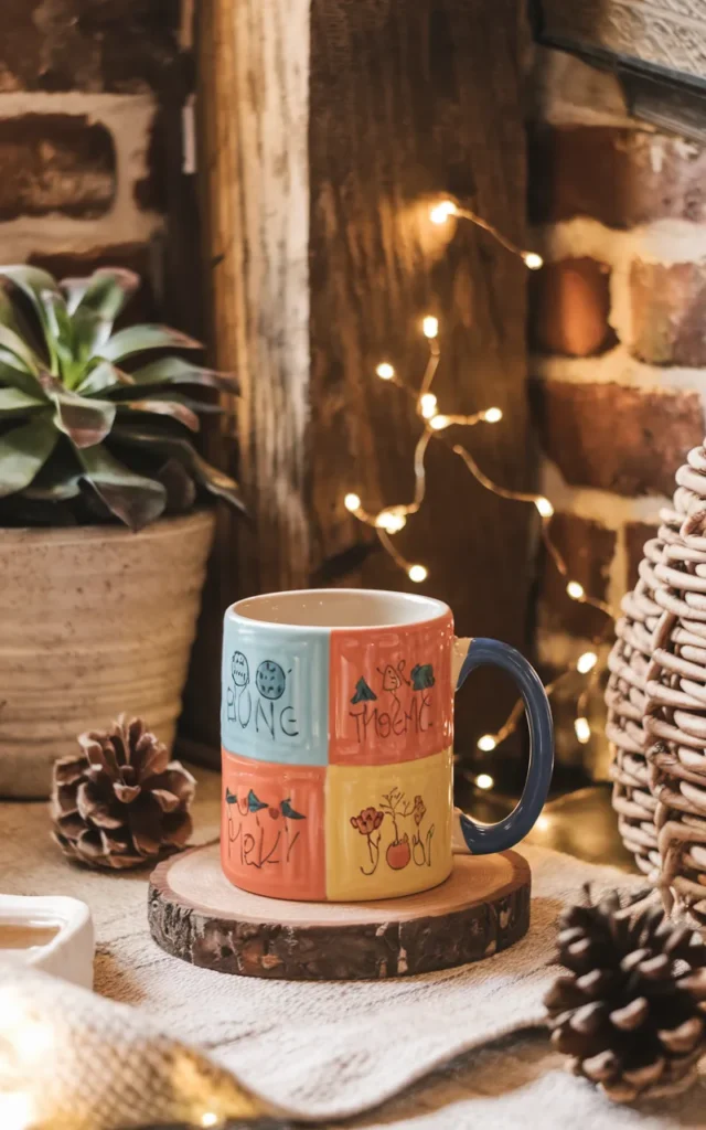 Create a mixed seasonal mug design 🍂🌷☀️❄️