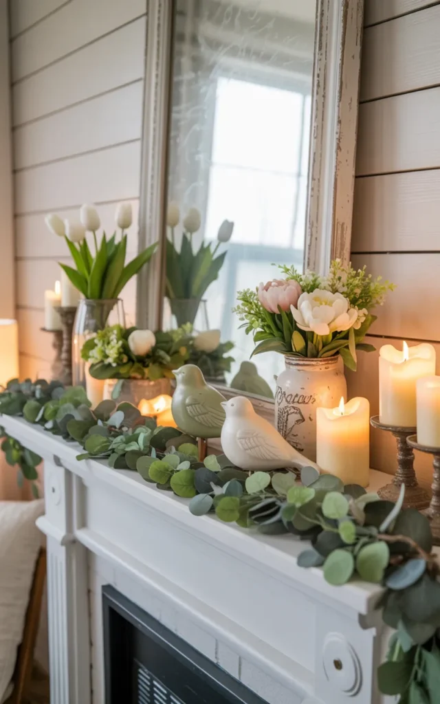 Decorate the mantel with spring greenery 🌿
