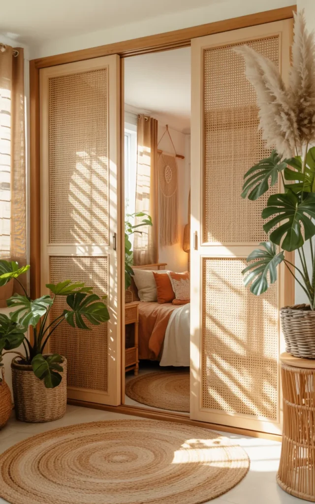 Design sliding doors with cane inserts