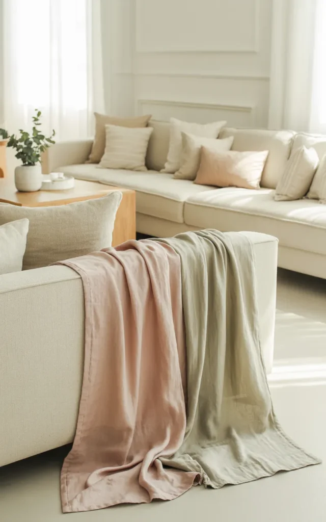 Drape a lightweight linen throw over the sofa 🛋️