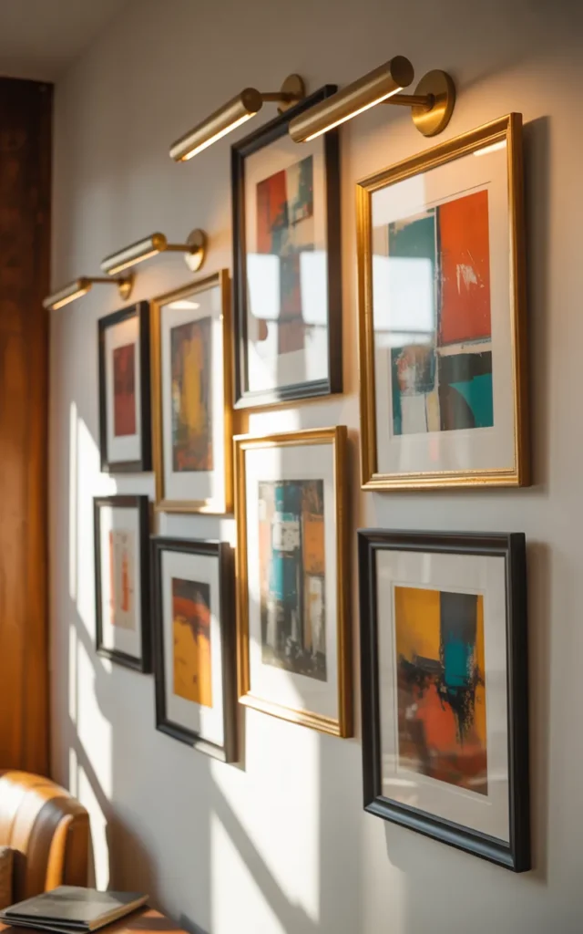 Frame artwork with directional picture lights