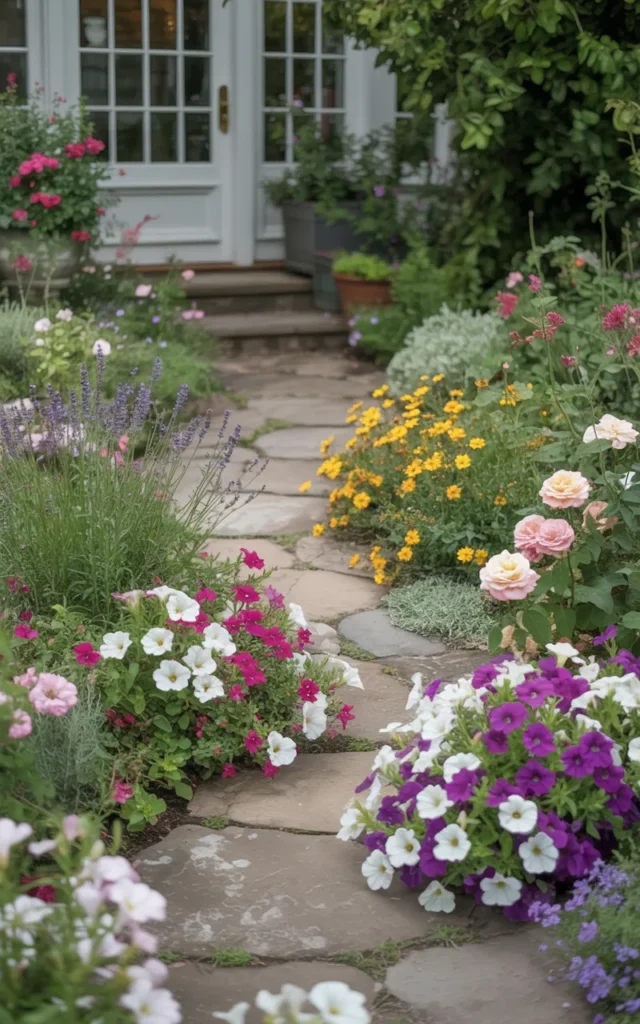 Frame the walkway with flowering borders 🌸
