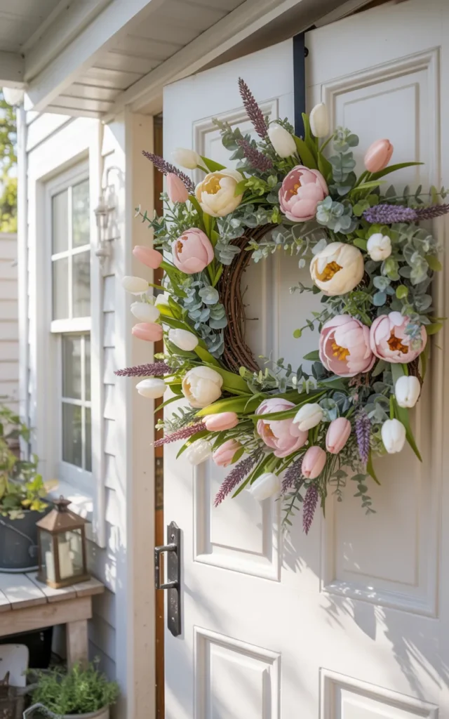 Hang a lush floral wreath on the front door 🌷
