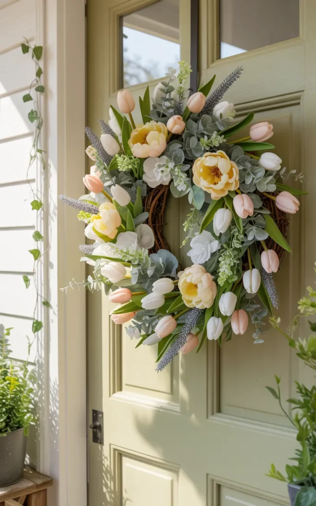 Hang a lush floral wreath on the front door 🌸