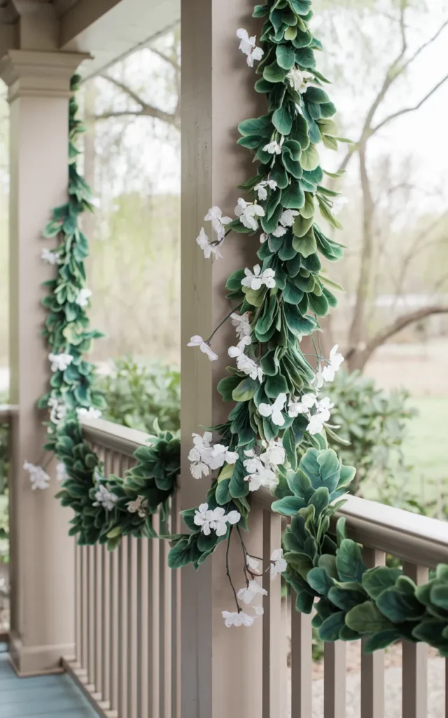 Hang a spring garland along the railing 🌷