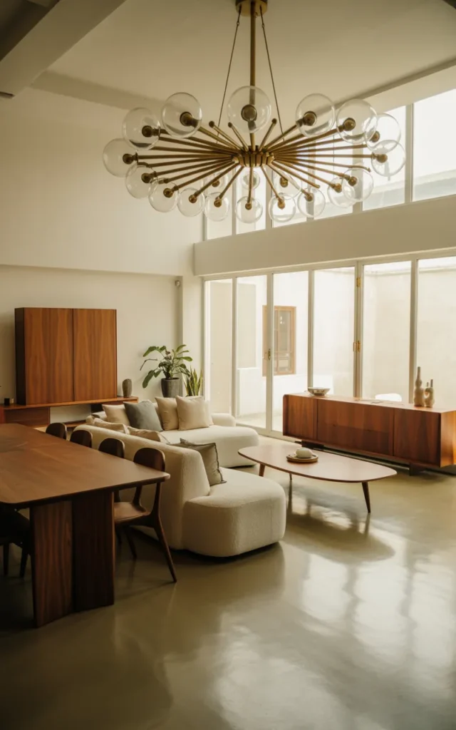 Hang oversized globe chandeliers in open-plan spaces