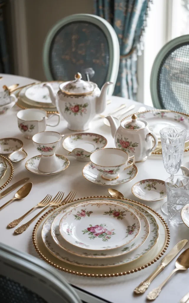 Layer delicate china plates at each place setting 🍽️