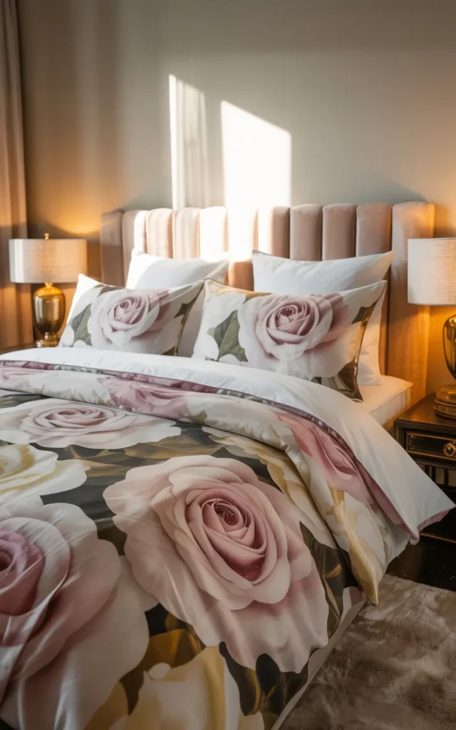 Layer oversized rose-print bedding for a romantic look 🌹