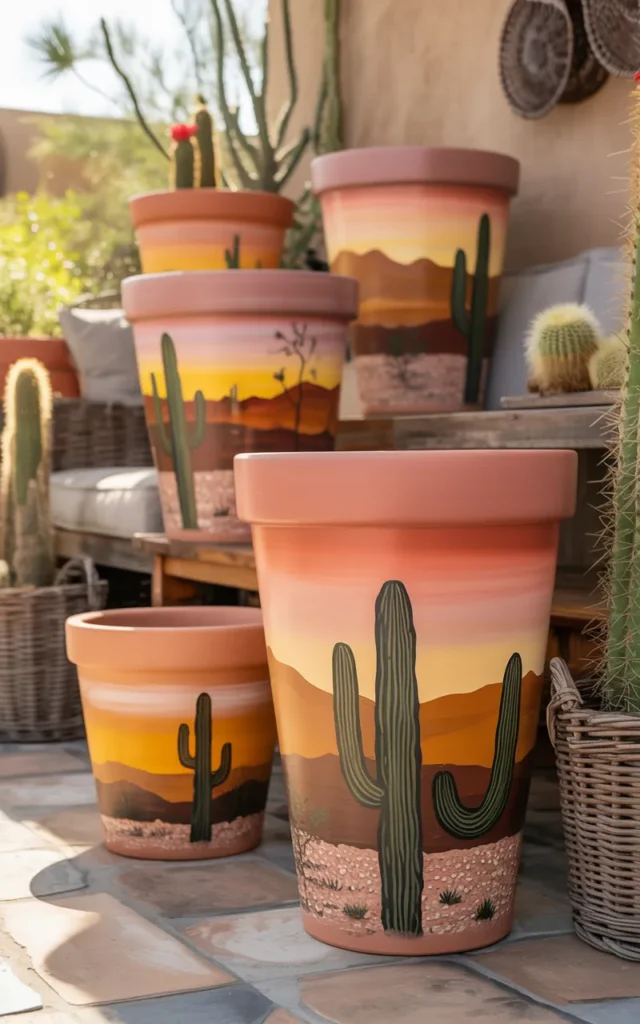 Paint a layered desert cactus scene 🌵