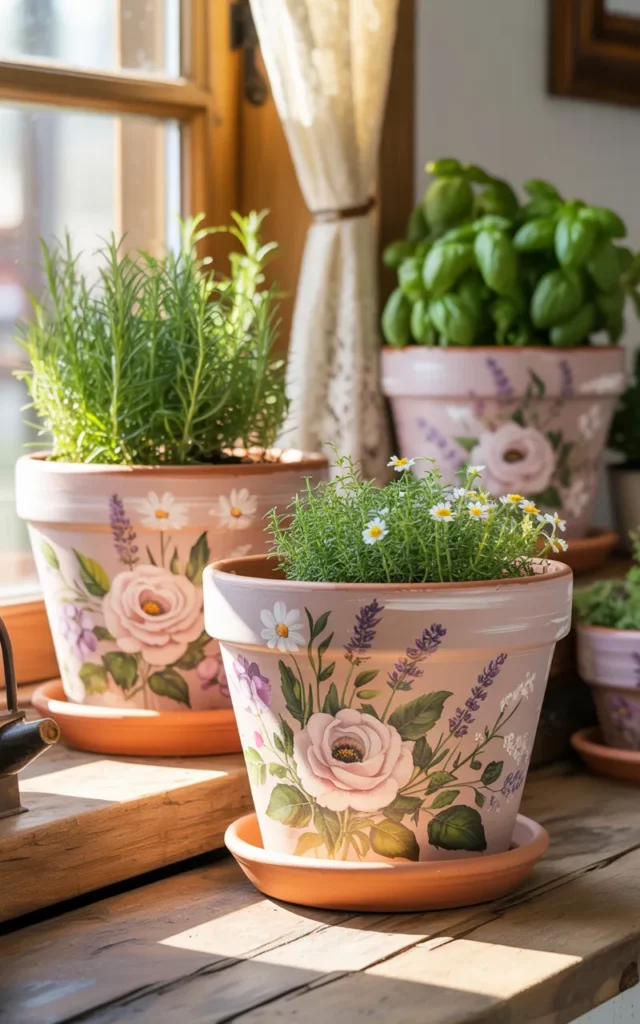 Paint delicate floral vines around the pot 🌿