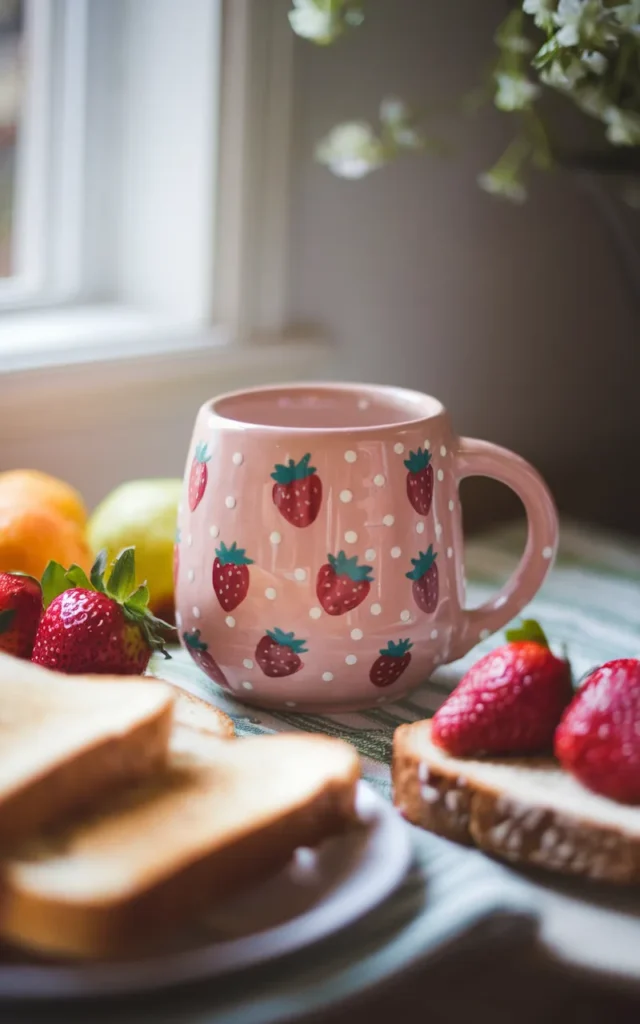 Paint little strawberries all around the cup 🍓