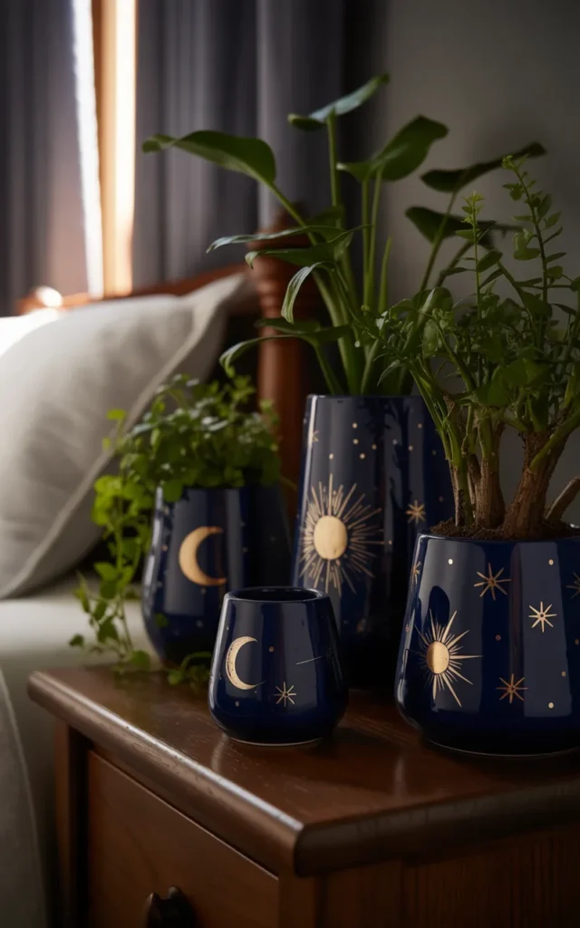 Paint soft gold celestial symbols ✨🌙