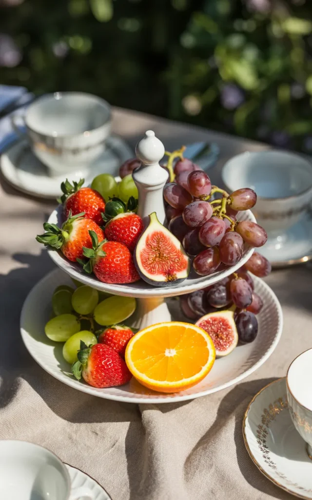 Place a cake stand filled with fresh fruit 🍓