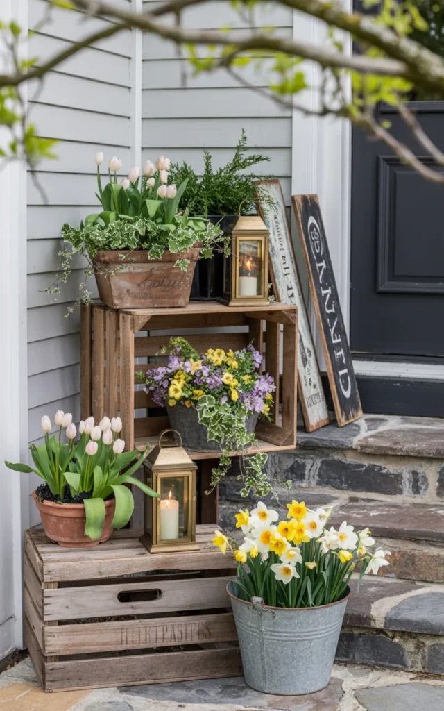 Place a floral crate display by the steps 🌺
