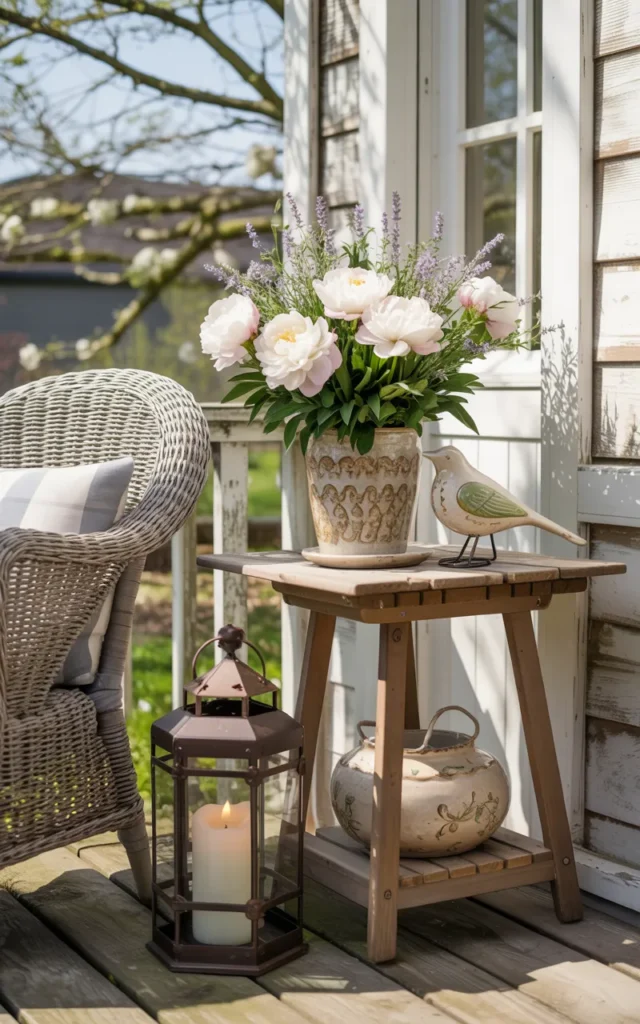 Place a small side table with seasonal accents 🌸
