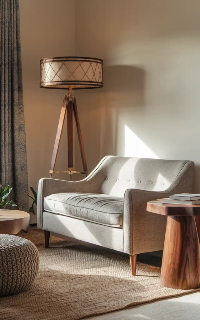 Place a tripod floor lamp beside the sofa
