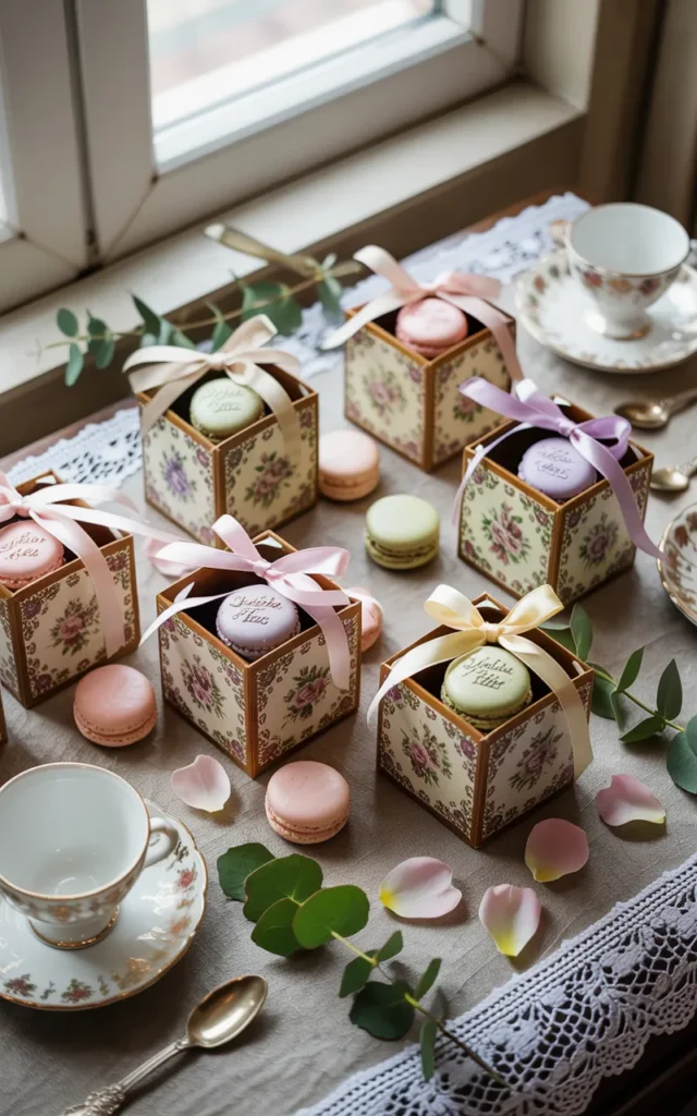 Place mini favors in decorative boxes for each guest 🎁