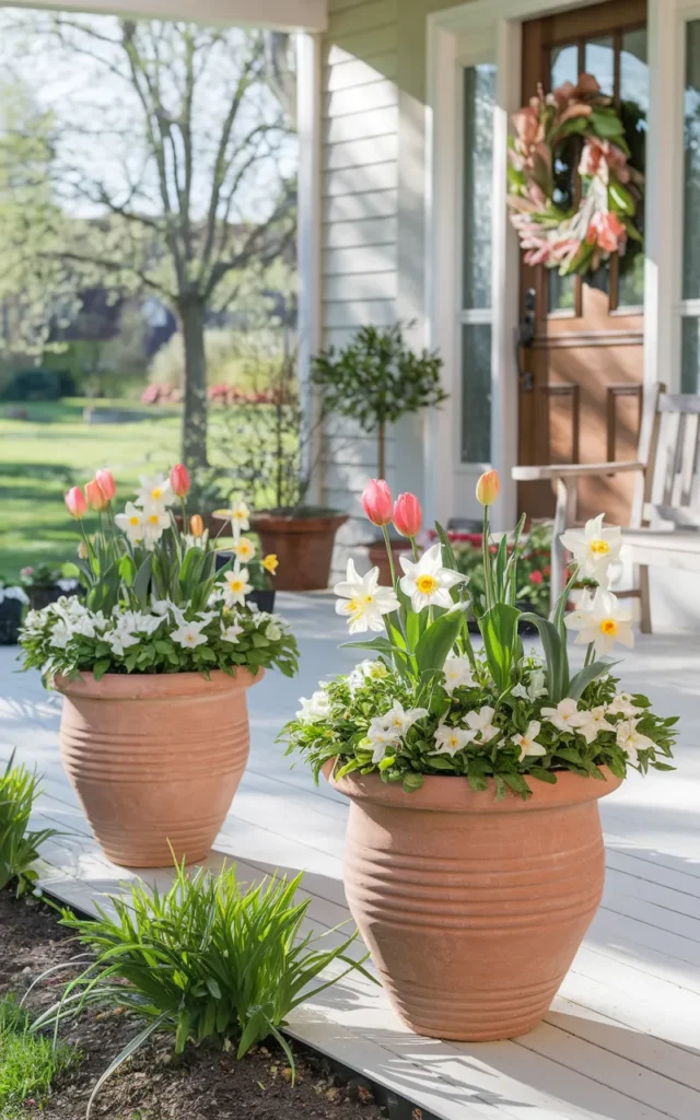 Place oversized potted tulips on both sides 🌷